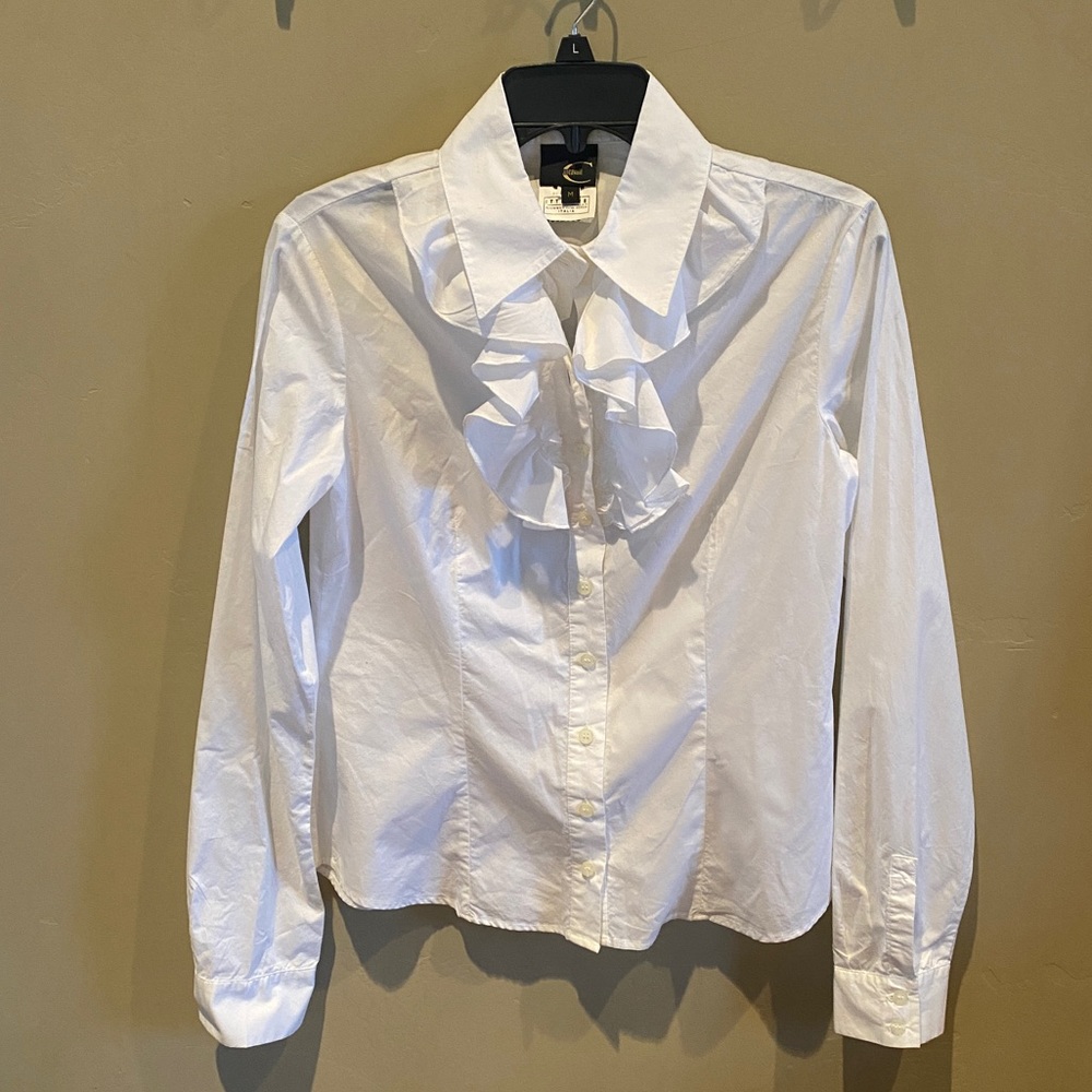 JustCavalli White Blouse with Ruffle, Size M